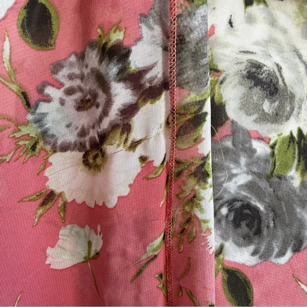 kimono Sheer cardigan tie sleeve open front vacation coral floral Resort size L - Picture 3 of 8